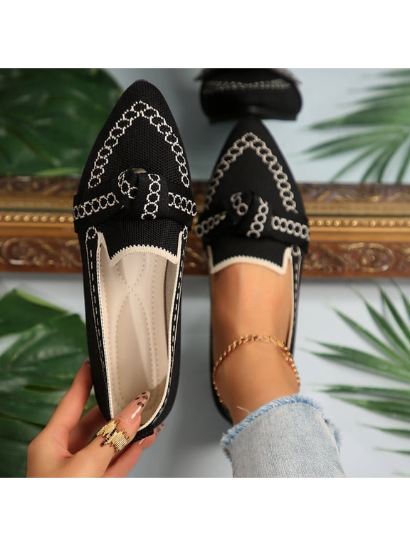 Flats for Womens, Shallow Comfort Pointed Toe Wide Width Elegant Casual Office Ballet Shoes Black