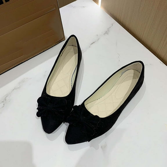 Viluyesy Flats for Womens, Shallow Pointed Toe Suede Bow Spring Summer Ballet Shoes Black
