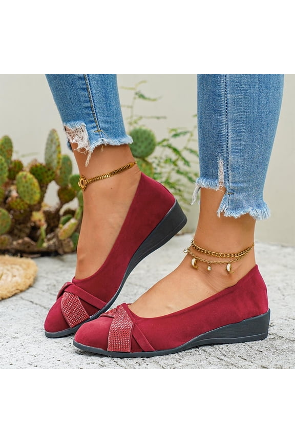 Flats for Womens, Shallow Slip-On Low Wedge Heels Casual Dressy Work Office Shoes Red US9.5