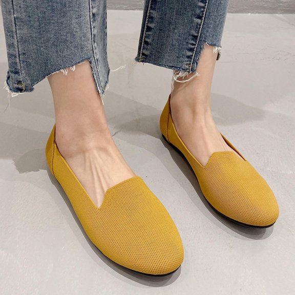 Viluyesy Flats for Womens, Shallow Solid Color Slip-On Casual Comfort Breathable Shoes Yellow
