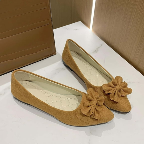 Viluyesy Flats for Womens, Shallow Suede Bow Pointed Toe Spring Summer Ballet Shoes Yellow
