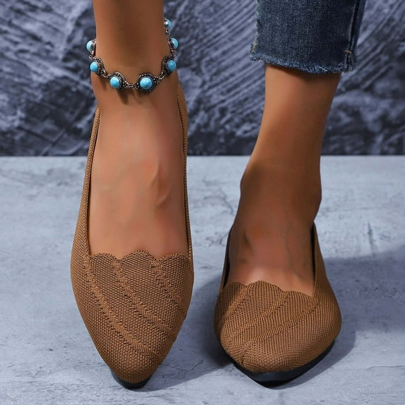 Viluyesy Flats for Womens, Slip-On Pointed Toe Comfort Breathable Casual Shallow Ballet Shoes Brown