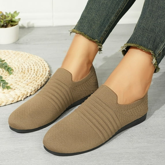 Viluyesy Flats for Womens, Slip-On Round Toe Mesh Breathable Comfortable Shallow Casual Shoes Brown
