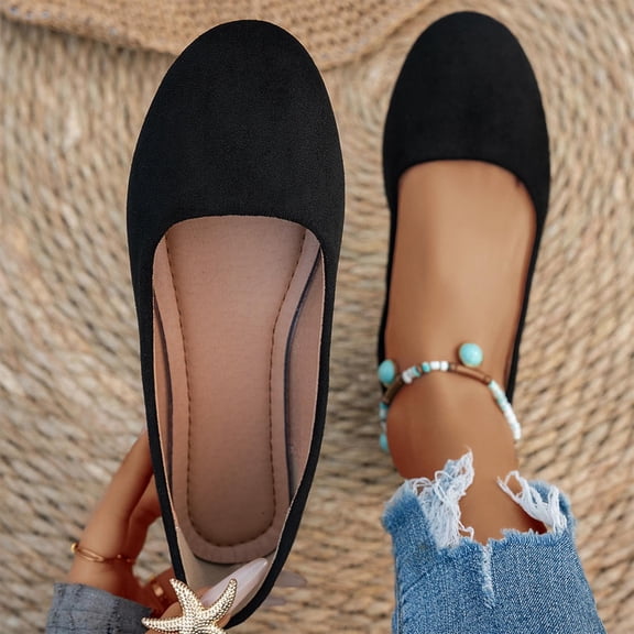 Viluyesy Flats for Womens, Slip-On Round Toe Shallow Comfort Casual Dress Ballet Shoes Black US8.5