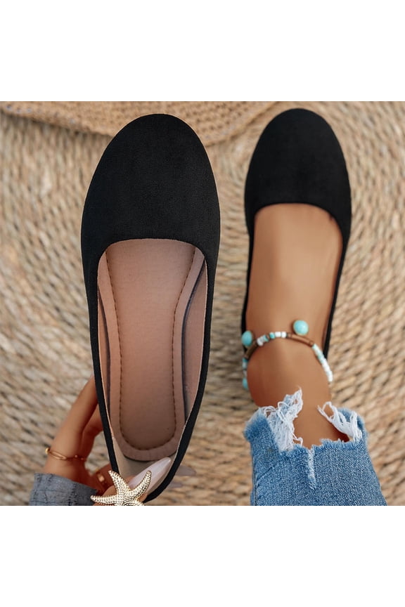 Flats for Womens, Slip-On Round Toe Shallow Comfort Casual Dress Ballet Shoes Black US8.5