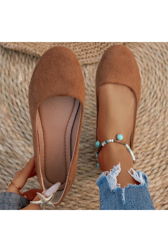 Flats for Womens, Slip-On Shallow Comfort Round Toe Casual Dress Ballet Shoes Brown US6