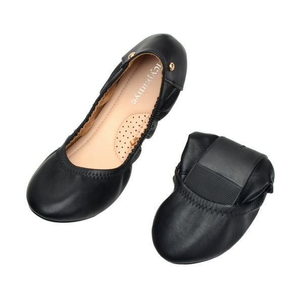 Viluyesy Flats for Womens, Soft Sole Stretch Shallow Round Toe Slip-On Lightweight Ballet Shoes Black