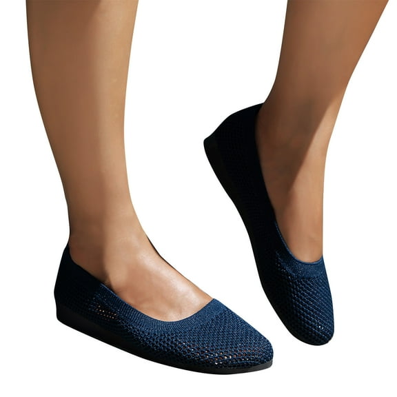 Viluyesy Flats for Womens, Solid Color Wide Width Mesh Breathable Casual Comfor Slip-On Shoes Navy