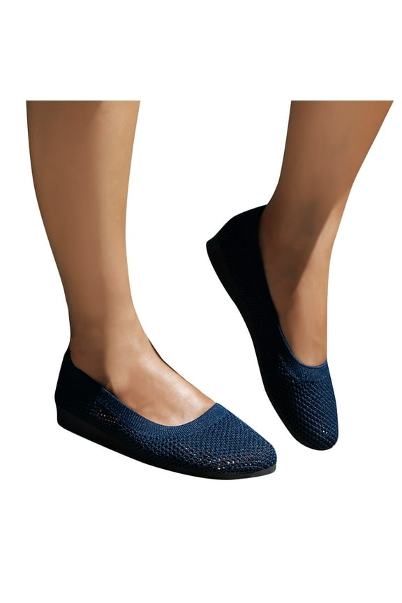 Flats for Womens, Solid Color Wide Width Mesh Breathable Casual Comfor Slip-On Shoes Navy