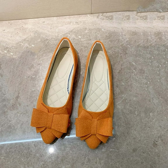 Viluyesy Flats for Womens, Suede Bow Pointed Toe Slip-On New Style Comfort Ballet Shoes Orange