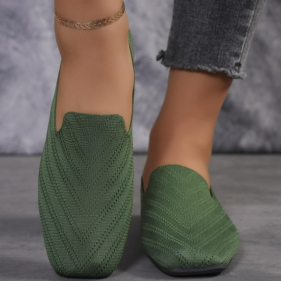 Viluyesy Flats for Womens, Wide Width Breathable Mesh Round Toe Casual Soft Sole Dress Shoes Army Green