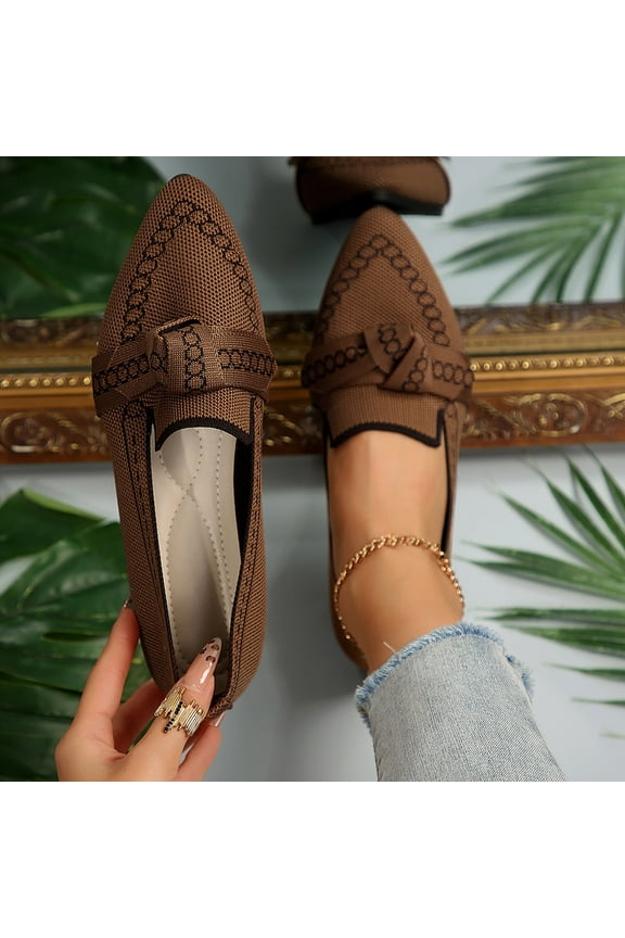 Flats for Womens, Wide Width Pointed Toe Shallow Comfort Elegant Casual Office Ballet Shoes Brown