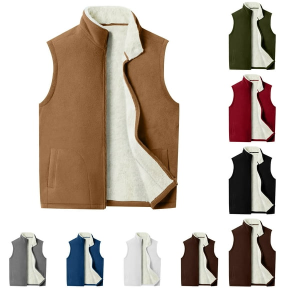 Viluyesy Fleece Vests for Men Body Warmer Fleece Lined Side Pockets High Collar Full Zipper Fall and Winter Coats for Men Gray Size 2XL