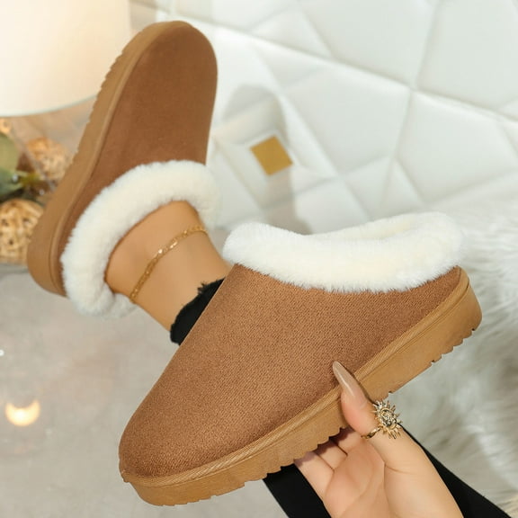 Viluyesy Fuzzy Platform Slippers for Womens, Plush Lining Memory Foam Cozy Warm Winter Suede House Outdoor Shoes Brown