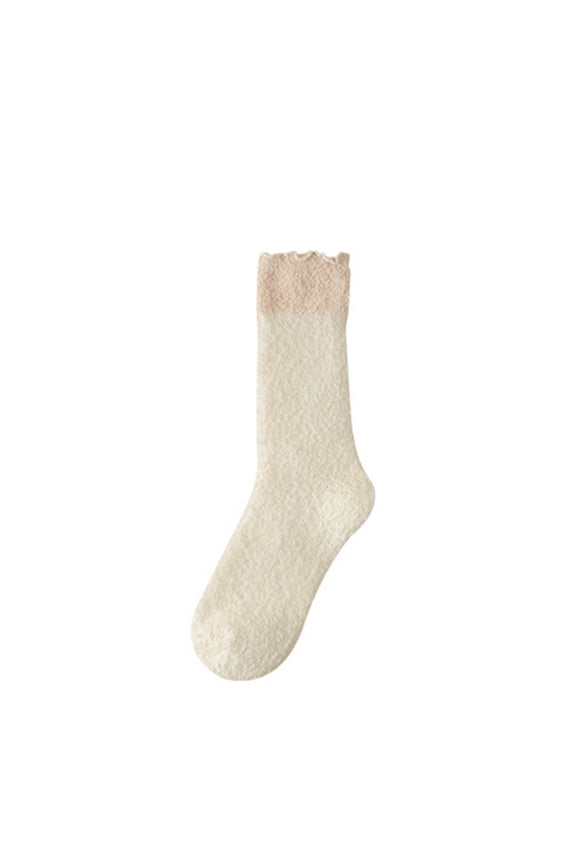 Fuzzy Slipper Socks for Womens, Crew Mid-Cut Thicken Warm Super Comfy Wool Home Sleeping Socks White