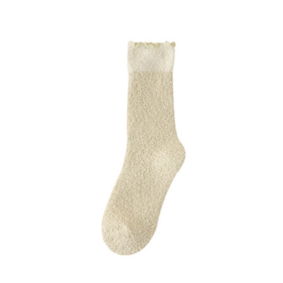 Viluyesy Fuzzy Slipper Socks for Womens, Super Comfy Crew Mid-Cut Thicken Warm Wool Home Sleeping Socks Yellow