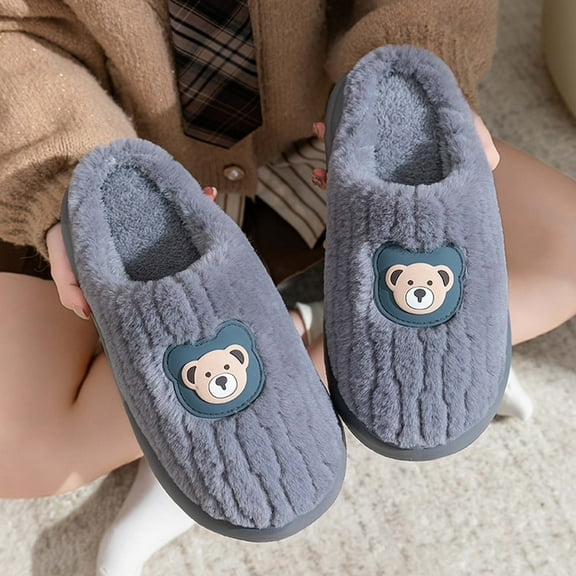 Viluyesy Fuzzy Slippers for Mens, Slip-On Cozy Plush Soft Sole Closed Toe Winter Warm Bedroom House Shoes Gray