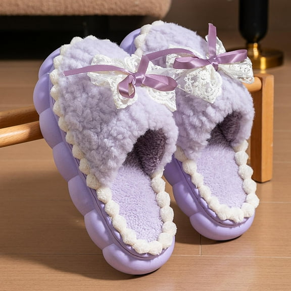 Viluyesy Fuzzy Slippers for Womens, Closed Toe Memory Foam Winter Warm Soft Cozy Slip-On Bedroom Home Shoes Purple