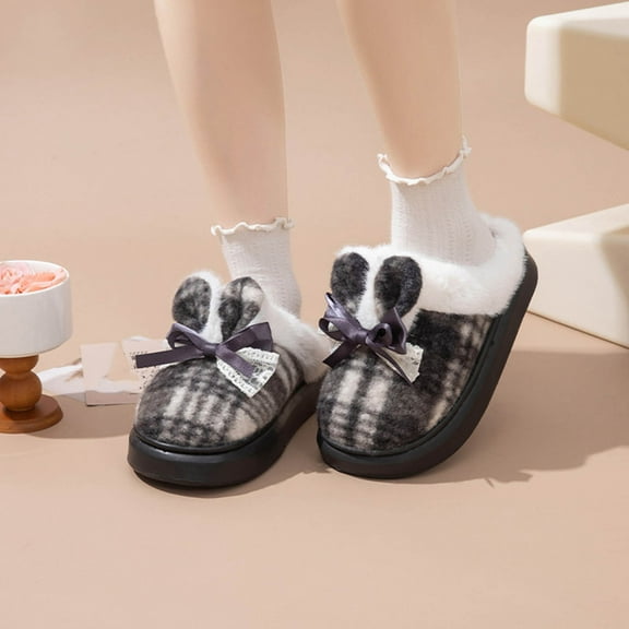 Viluyesy Fuzzy Slippers for Womens, Fleece Lined Warm Non-Slip Soft Sole Closed Toe Winter Cozy Indoor House Shoes Black