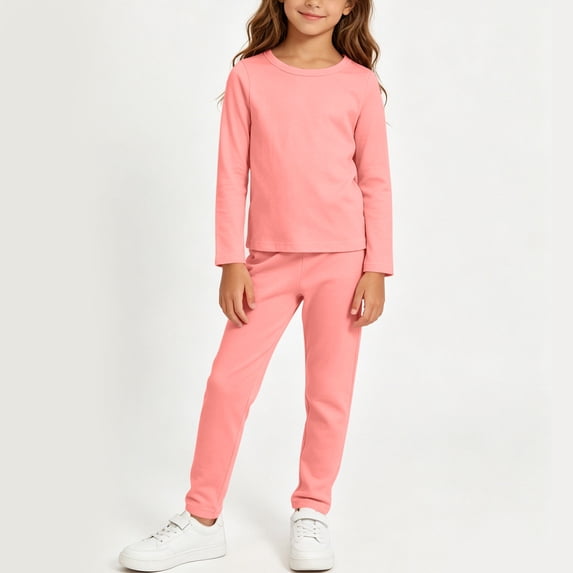 Viluyesy Girls 2 Piece Outfit Crew Neck Top and Pants Long Sleeve Cotton Soft Breathable Comfortable Casual Loungewear Set Orange Size 2T