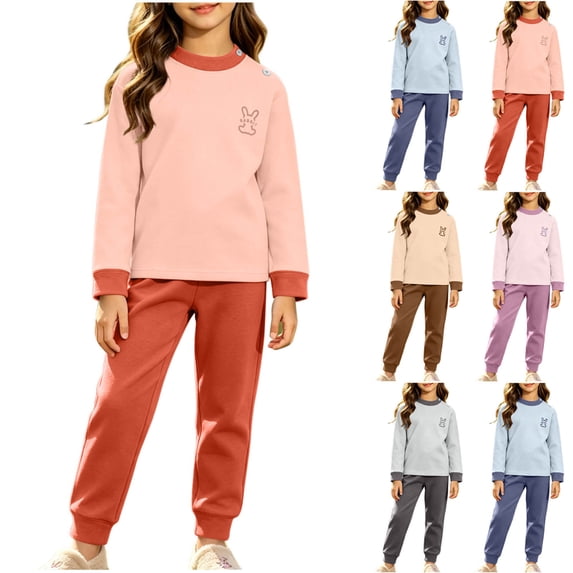 Viluyesy Girls 2 Piece Outfit Mock Neck Print Top and Jogger Pants Long Sleeve Soft Comfortable Warm Cute Casual Loungewear Set Orange Size 5T