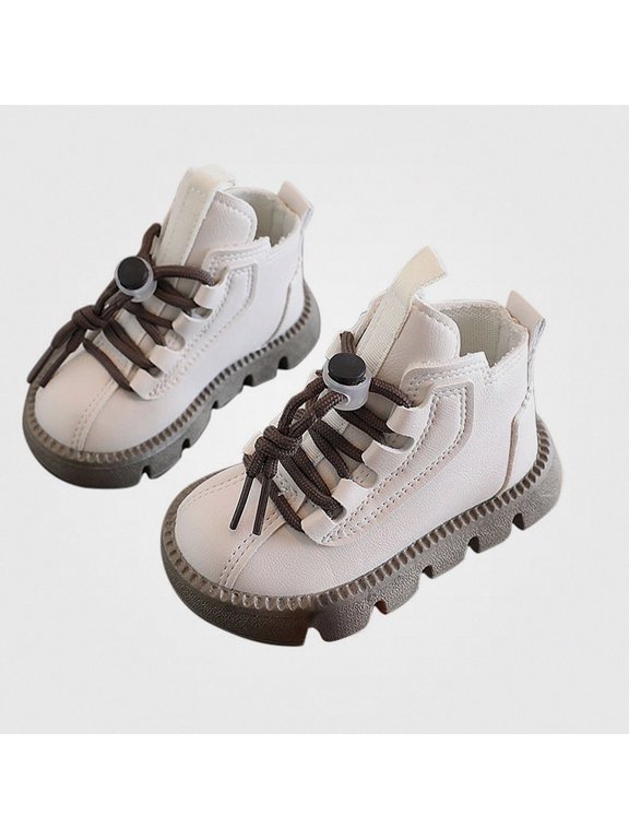 Girls Ankle Booties Toggle Lace Up Snap Button Closure Platform Lug Sole Comfortable Walking Shoes Beige Size 11 Little Kids