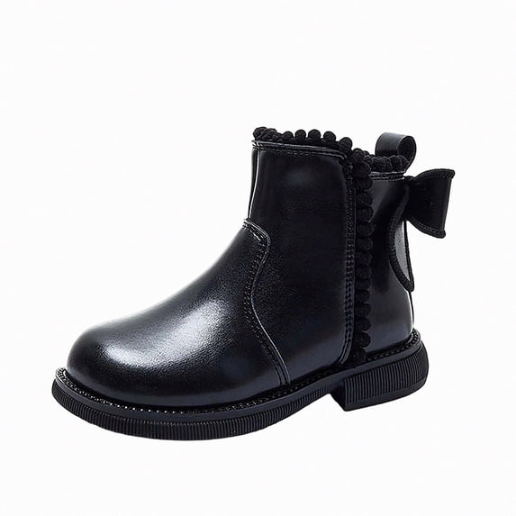 Viluyesy Girls Ankle Boots Cute Bow Ruffle Trim Side Zipper Non-Slip Comfortable Durable Easy On Off Dress Shoes Black Size 13.5 Little Kids