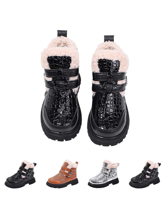 Girls Ankle Boots Fleece Lined Comfortable Thick Soled Boots Fall Winter Warm Shoes Kids Snow Boots Black Size 7