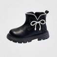 thumbnail image 1 of Viluyesy Girls Ankle Boots Lace Pearl Bow Detail Side Zip Platform Lug Sole Dressy Fashion Shoes for Kids Black Size 12 Little Kids, 1 of 9
