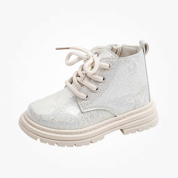 Viluyesy Girls Boots Lace-Up Chunky Sole Glitter Non-Slip Comfortable Durable Easy On Off Side Zipper Sparkle Shoes Beige Size 10 Toddler