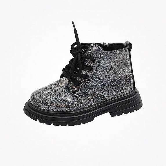 Viluyesy Girls Boots Lace-Up Chunky Sole Glitter Non-Slip Comfortable Durable Easy On Off Side Zipper Sparkle Shoes Black Size 10 Toddler