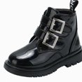 thumbnail image 1 of Viluyesy Girls Boots Patent Leather Chunky Non-Slip Double Buckle Comfortable Durable Side Zipper Easy On Off Shoes Black Size 13Little Kids, 1 of 8