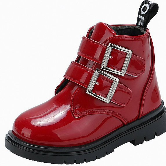 Viluyesy Girls Boots Patent Leather Chunky Non-Slip Double Buckle Comfortable Durable Side Zipper Easy On Off Shoes Wine Size 12Little Kids