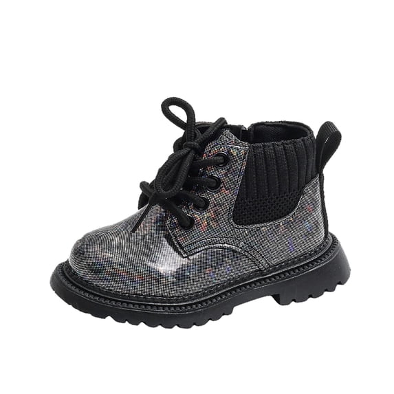 Viluyesy Girls Boots Round Head Soild Color Keep Warm Casual Fashion Flat Bottom Fall and Winter Shoes for Girls Black US 9.5