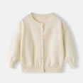 thumbnail image 1 of Viluyesy Girls Cardigan, Crew Neck Pearl Buttons Knitted Long Sleeve Kids Uniform Cover Up Sweater Beige 4T, 1 of 8