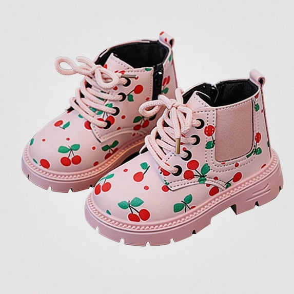 Viluyesy Girls Chelsea Ankle Boots Cherry Print Lace Up Elastic Casual Fashion Walking Shoes Pink Size 9 Toddler