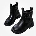 thumbnail image 1 of Viluyesy Girls Chelsea Ankle Boots, Faux Leather, Elastic Side Panels, Side Zipper, Bow Detail, Non Slip Lug Sole Black Size 1.5 Big Kids, 1 of 9