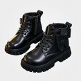 thumbnail image 1 of Viluyesy Girls Combat Ankle Boots, Faux Leather, Lace Up Front, Side Zipper, Decorative Bow Accent, Rugged Lug Sole Black Size 11.5 Little Kids, 1 of 9