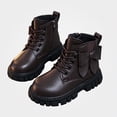 thumbnail image 1 of Viluyesy Girls Combat Ankle Boots, Faux Leather, Lace Up Front, Side Zipper, Decorative Bow Accent, Rugged Lug Sole Brown Size 1.5 Big Kids, 1 of 9