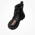 thumbnail image 1 of Viluyesy Girls Combat Ankle Boots, Faux Leather, Lace Up, Side Zipper, Buckle Strap Accent, Rugged Chunky Lug Sole Black Size 11 Little Kids, 1 of 7