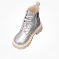 thumbnail image 1 of Viluyesy Girls Combat Ankle Boots, Faux Leather, Lace Up, Side Zipper, Buckle Strap Accent, Rugged Chunky Lug Sole Silver Size 1.5 Big Kids, 1 of 7
