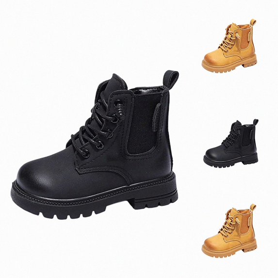 Viluyesy Girls Combat Boots Lace-Up Elastic Side Chunky Sole Non-Slip Comfortable Durable Easy On Off Shoes Black Size 12 Little Kids