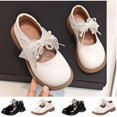thumbnail image 1 of Viluyesy Girls Dress Mary Janes Kids Party Wedding Walking Patent Leather Bow Pearl Strap Comfort School Flats Beige Size 9 Toddler, 1 of 9