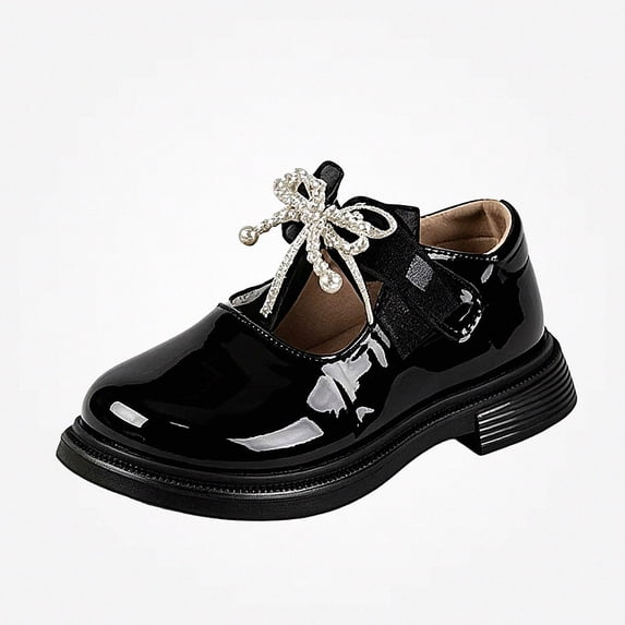 Viluyesy Girls Dress Mary Janes Kids Party Wedding Walking Patent Leather Bow Pearl Strap Comfort School Flats Black Size 12 Little Kids