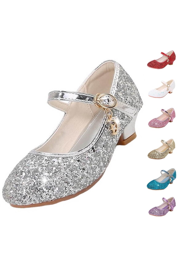 Girls Dress Shoes Princess High Heels Sequin Performance Pageant Party Wedding Flower Girl Crystal Pumps Kids Formal Footwear Blue Size 11.5 M