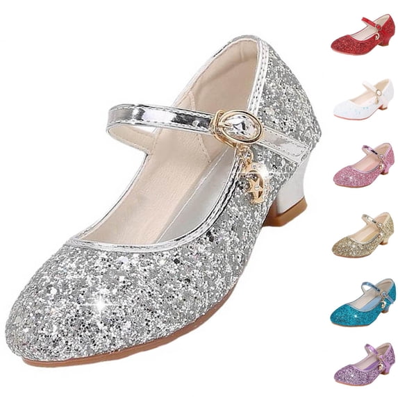 Viluyesy Girls Dress Shoes Princess High Heels Sequin Performance Pageant Party Wedding Flower Girl Crystal Pumps Kids Formal Footwear Gold Size 2.5 M