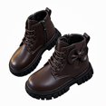 thumbnail image 1 of Viluyesy Girls Faux Leather Combat Ankle Boots, Lace Up Side Zipper, Back Bow Decor, Rugged Lug Sole Outdoor Booties Brown Size 13 Little Kids, 1 of 8