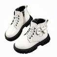 thumbnail image 1 of Viluyesy Girls Faux Leather Combat Ankle Boots, Lace Up Side Zipper, Back Bow Decor, Rugged Lug Sole Outdoor Booties White Size 2.5 Big Kids, 1 of 8