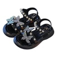 thumbnail image 1 of Viluyesy Girls Flat Sandals, Open Toe Rhinestone Pearl Ankle Strap Summer Casual Party Princess Shoes Black, 1 of 5