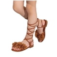 thumbnail image 1 of Viluyesy Girls Gladiator Sandals, Soft Sole Fashion Floral Strappy Open Toe Summer Flat Sandals Brown, 1 of 8